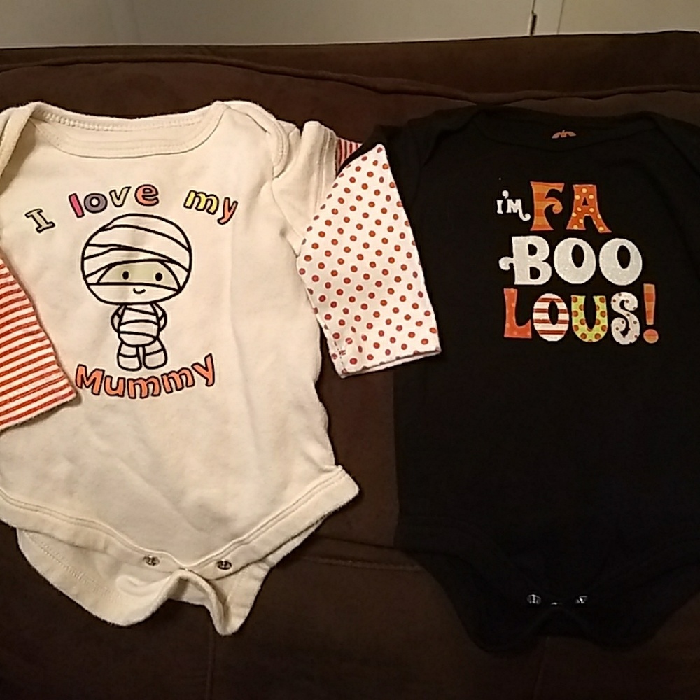 2 Halloween onesies, girl or 1 girl, one boy.